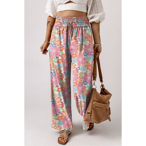 Drawstring Printed Wide Leg Pants