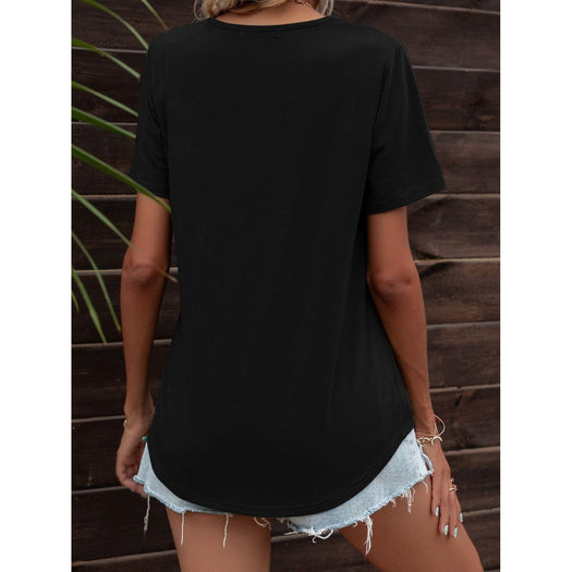 Glitter V-Neck Short Sleeve Tee Shirt