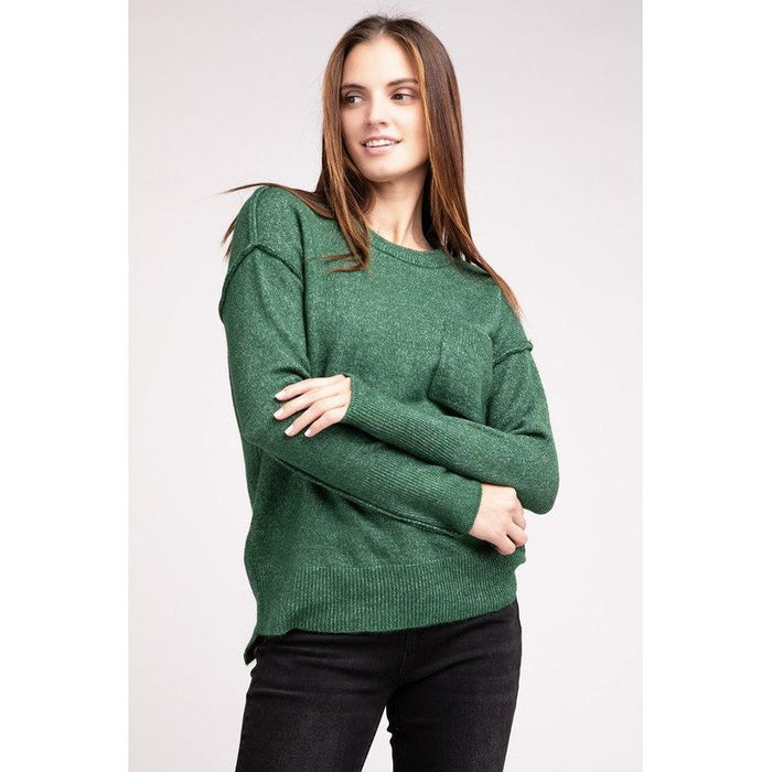 Melange Hi-Low Hem Round Neck Sweater