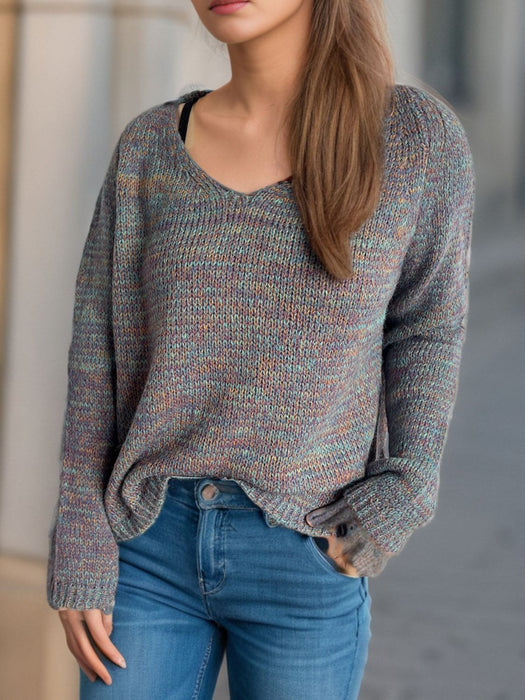 Heathered V-Neck Long Sleeve Sweater