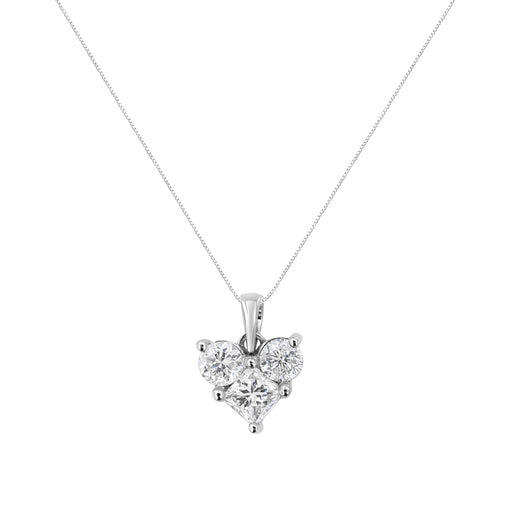 Bids.com 10K White Gold 1.0 Cttw Round-Cut and Princess-Cut Diamond Heart Shaped 18" Pendant Necklace (H-I Color, SI2-I1 Clarity) Necklaces