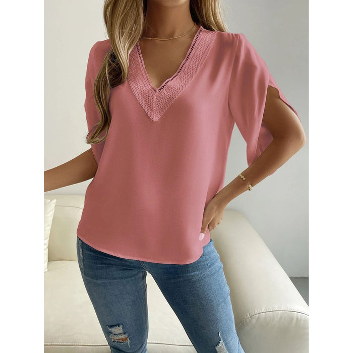 V-Neck Short Sleeve Blouse