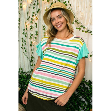 Plus Multi Stripe Mixed Top