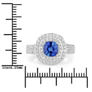 Bids.com 1.96 Carat Genuine Blue Sapphire and White Diamond 18K White Gold Ring Rings
