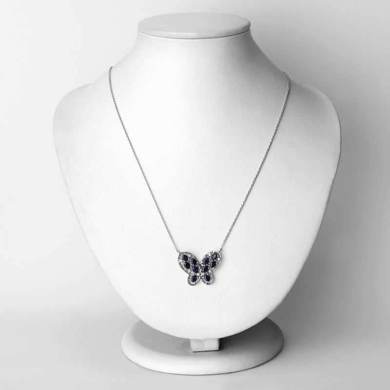 Bids.com 2.16 Carat Genuine Blue Sapphire and White Zircon .925 Sterling Silver Necklace Necklaces
