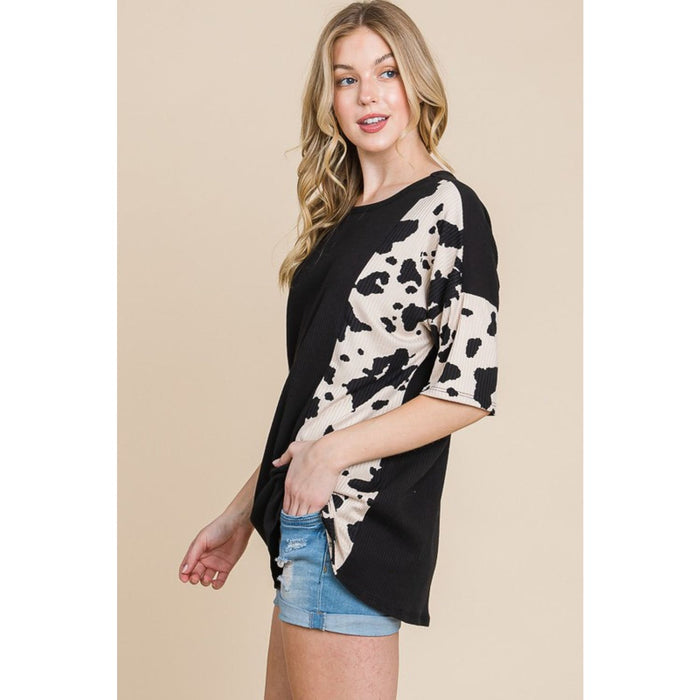 BomBom  Rodeo Love Ribbed Animal Contrast Tee