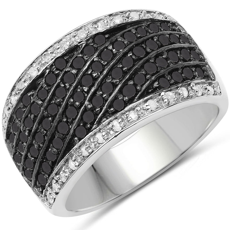 Bids.com 0.79 Carat Genuine Black Diamond and White Diamond .925 Sterling Silver Ring Rings