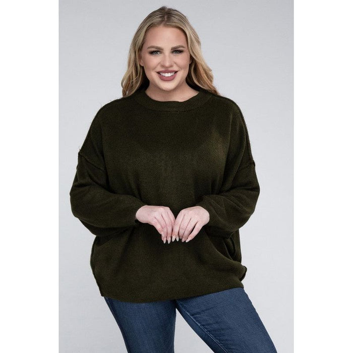 Plus Oversized Round Neck Raw Seam Melange Sweater