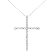 Bids.com .925 Sterling Silver 2 1/2 cttw Diamond Cross Pendant Necklace (H-I, I2-I3) Necklaces