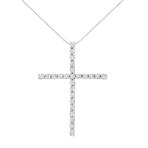 Bids.com .925 Sterling Silver 2 1/2 cttw Diamond Cross Pendant Necklace (H-I, I2-I3) Necklaces
