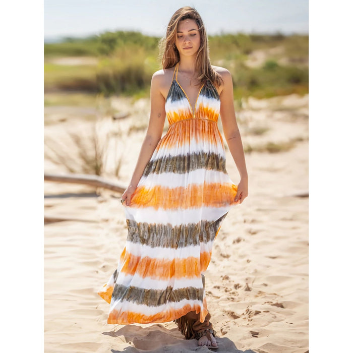 Tie-Dye Halter Neck Sleeveless Dress