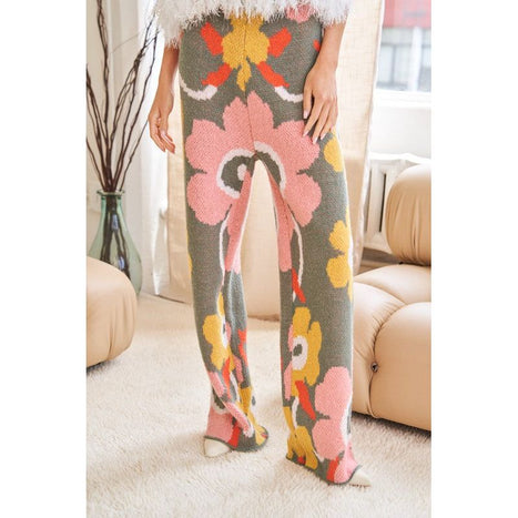 Flower Printed Casual Cozy Full Long Wide Pants