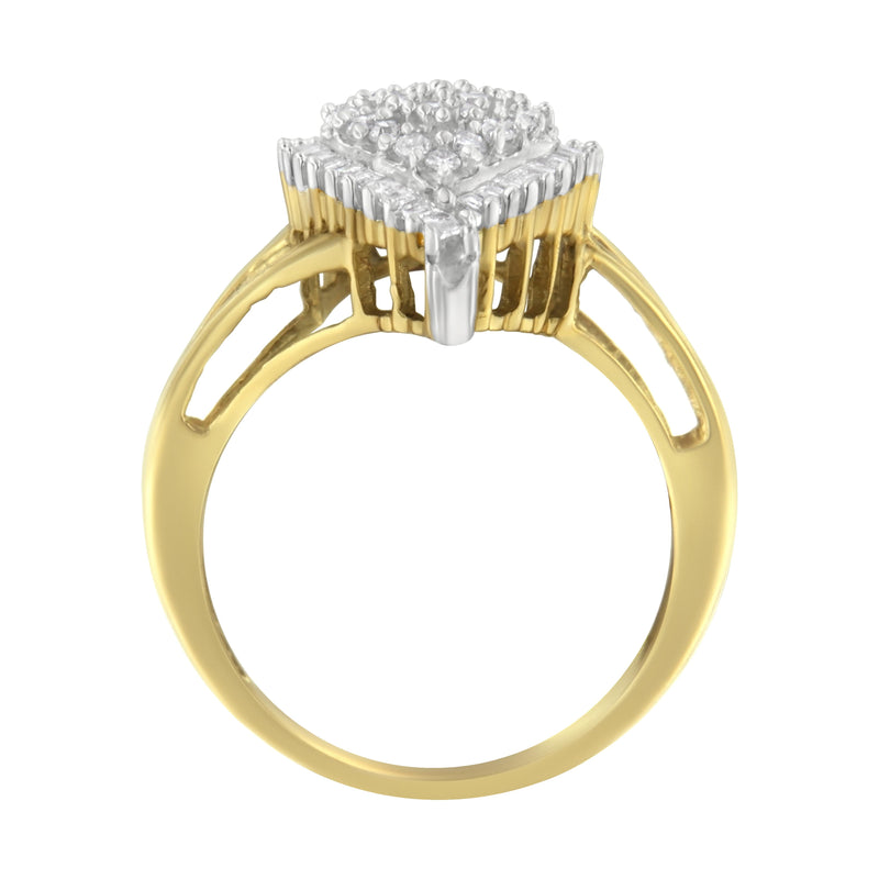 Bids.com 10K Yellow Gold 1/2 Cttw Round and Baguette-Cut Diamond Pear Ring (I-J Color, I1-I2 Clarity) - Size 7 Rings