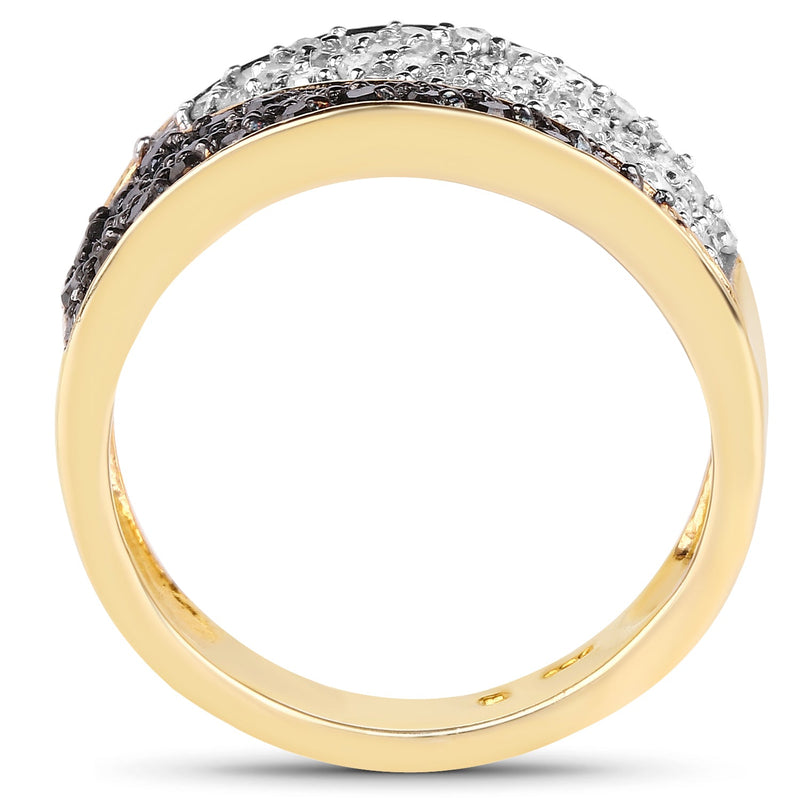 Bids.com 14K Yellow Gold Plated 1.20 Carat Genuine Black Diamond and White Diamond .925 Sterling Silver Ring Rings