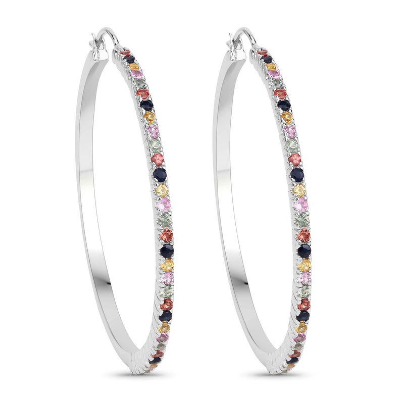 Bids.com 2.24 Carat Genuine Multi Sapphire .925 Sterling Silver Earrings Earrings