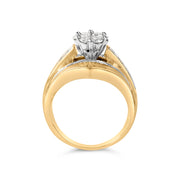 Bids.com 14K Yellow Gold 2-1/3 Cttw Diamond Cluster Channel Set Chevron Shaped Engagement Ring (H-I Color, SI1-SI2 Clarity) - Ring Size 7 Rings