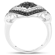 Bids.com 0.56 Carat Genuine White Diamond and Black Diamond .925 Sterling Silver Ring Rings