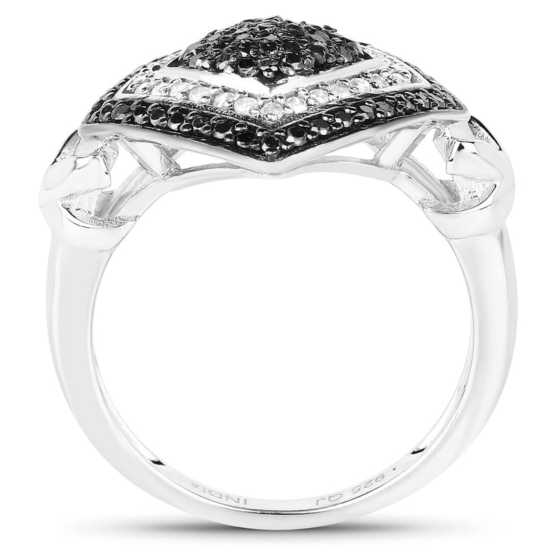 Bids.com 0.56 Carat Genuine White Diamond and Black Diamond .925 Sterling Silver Ring Rings