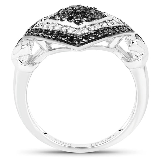 Bids.com 0.56 Carat Genuine White Diamond and Black Diamond .925 Sterling Silver Ring Rings