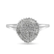 Bids.com 10K White Gold 1/2 Cttw Round & Baguette Cut Diamond Pear Shaped Domed PavÃ© Cluster with Halo Cocktail Ring (H-I Color, SI1-SI2 Clarity) - Size 5 Rings