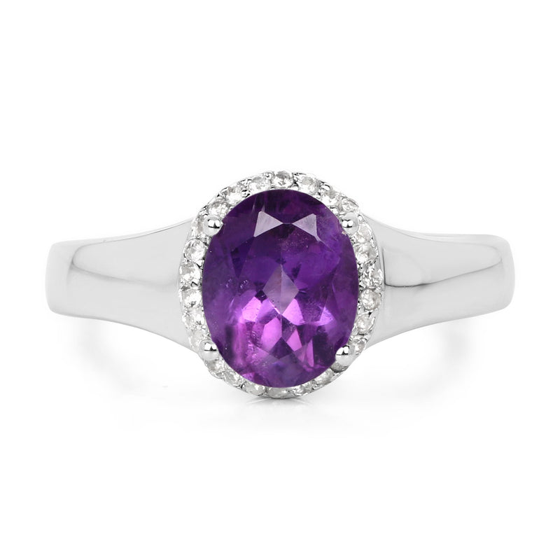 Bids.com 1.73 Carat Genuine  Amethyst and White Topaz .925 Sterling Silver Ring Rings