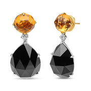 Bids.com 18K White and Yellow Gold 1/5 Cttw Diamond with Round Yellow Citrine and 20x15mm Pear Cut Black Onyx Gemstone Dangle Earring (G-H Color, SI1-SI2 Clarity) Earrings