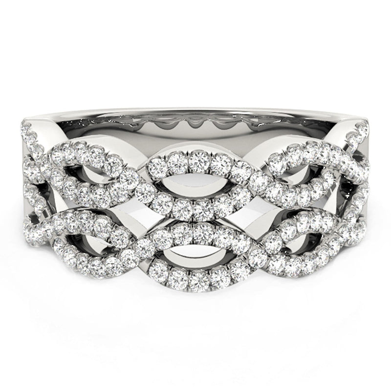 Bids.com Diamond Studded Double Interlocking Waves Ring in 14k White Gold  (5/8 cttw) Rings