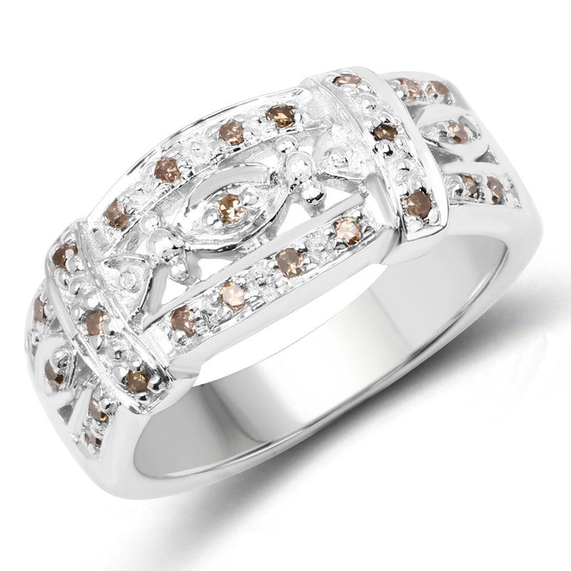 Bids.com 0.32 Carat Genuine Champagne Diamond .925 Sterling Silver Ring Rings