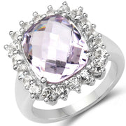 Bids.com 5.55 Carat Genuine Pink Amethyst and White Topaz .925 Sterling Silver Ring Rings