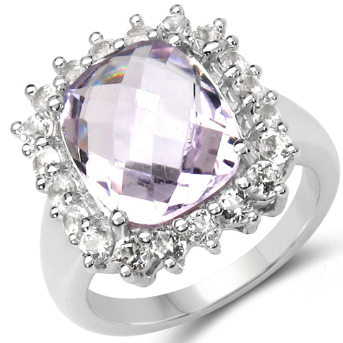 Bids.com 5.55 Carat Genuine Pink Amethyst and White Topaz .925 Sterling Silver Ring Rings