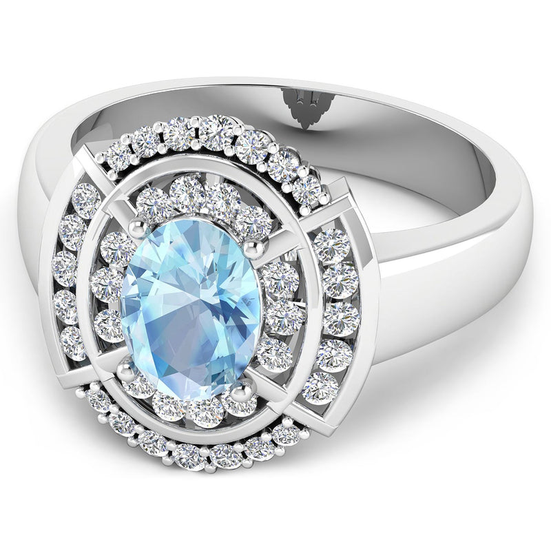 Bids.com 1.57 Carat Genuine Aquamarine and White Diamond 14K White Gold Ring Rings