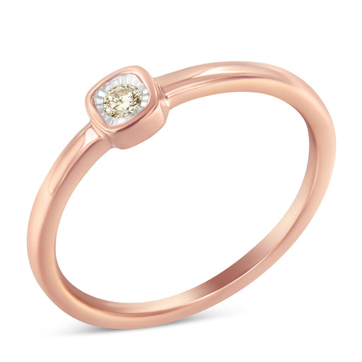 Bids.com 14K Rose Gold Plated .925 Sterling Silver 1/20 Carat Diamond Square Cushion-Shaped Miracle Set Petite Fashion Promise Ring (J-K Color, I1-I2 Clarity) - Size 6 Rings