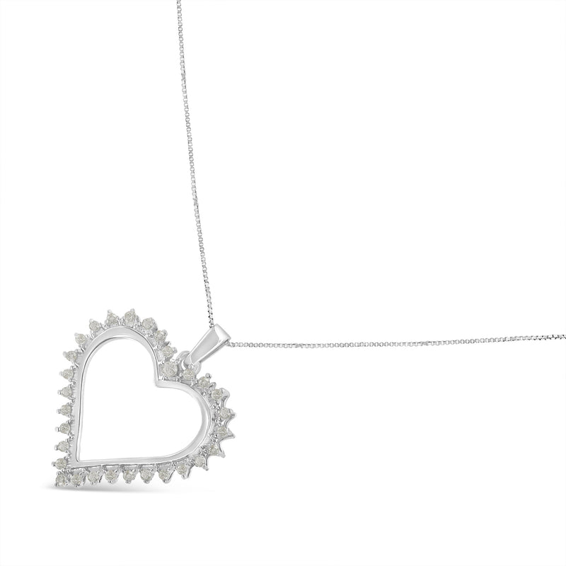 Bids.com .925 Sterling Silver 1/4 cttw 3-Prong Diamond Open Heart 18" Pendant Necklace (I-J Color, I3 Clarity) Necklaces