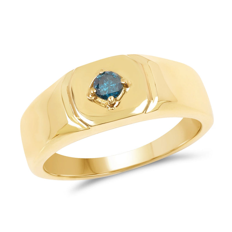 Bids.com 14K Yellow Gold Plated 0.20 Carat Genuine Blue Diamond .925 Sterling Silver Ring Rings