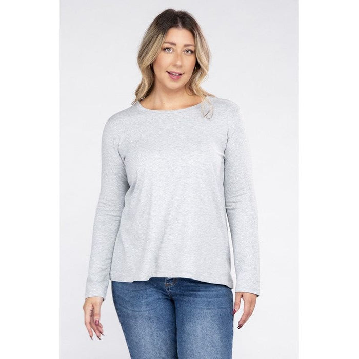 Plus Cotton Crew Neck Long Sleeve T-Shirt