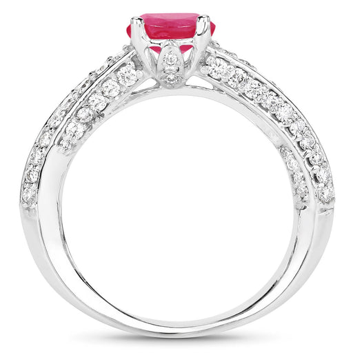 Bids.com 1.49 Carat Genuine Ruby and White Diamond 14K White Gold Ring (I Color, SI Clarity) Rings