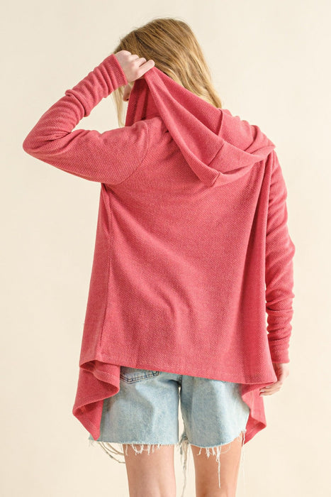 Full Size Thermal Hooded Open Front Cardigan with Pockets