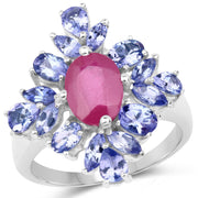 Bids.com 3.48 Carat Glass Filled Ruby and Tanzanite .925 Sterling Silver Ring Rings