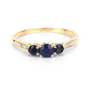 Bids.com 0.56 Carat Genuine Blue Sapphire and White Diamond 14K Yellow Gold Ring Rings