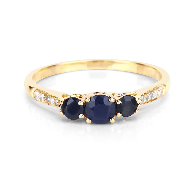 Bids.com 0.56 Carat Genuine Blue Sapphire and White Diamond 14K Yellow Gold Ring Rings