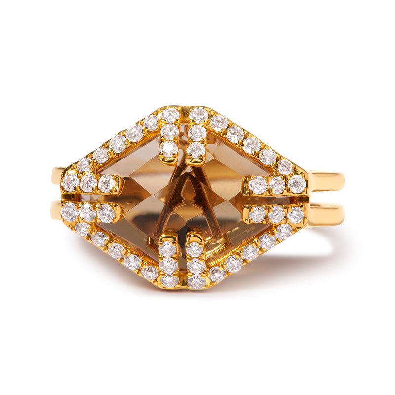 Bids.com 14K Yellow Gold Marquise-Cut Yellow Citrine and 1/3 Cttw Diamond Halo Cocktail Ring (G-H Color, SI1-SI2 Clarity) - Size 7 Rings