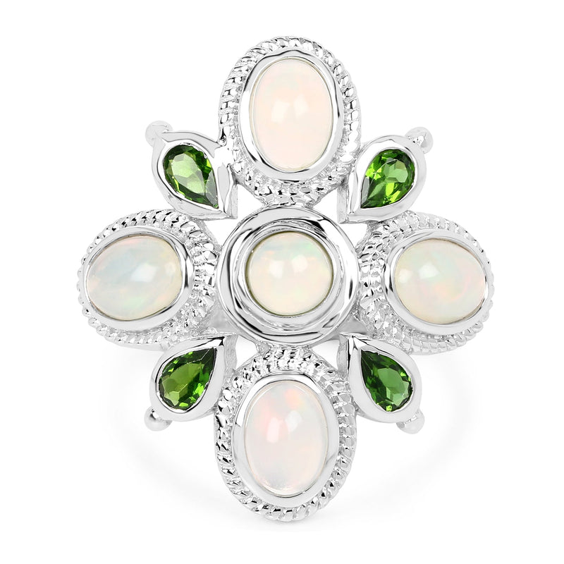 Bids.com 2.97 Carat Genuine Ethiopian Opal And Chrome Diopside .925 Sterling Silver Ring Rings