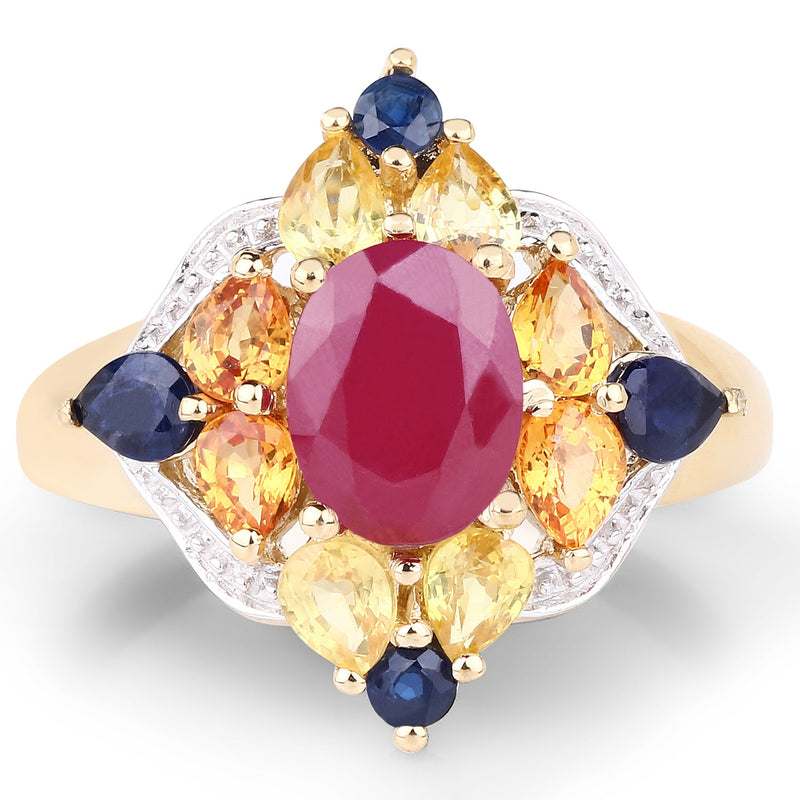 Bids.com 14K Yellow Gold Plated 3.76 Carat Genuine Multi Stone .925 Sterling Silver Ring Rings