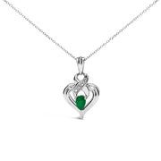 Bids.com .925 Sterling Silver 6x4mm Pear Emerald and Diamond Accent Heart Pendant Necklace (H-I Color, SI1-SI2 Clarity) - 18 Inches Necklaces