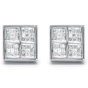 Bids.com 14K White Gold 1/2 Cttw Princess Diamond Composite Box Shape Milgrain Stud Earrings (H-I Color, SI1-SI2 Clarity) Earrings