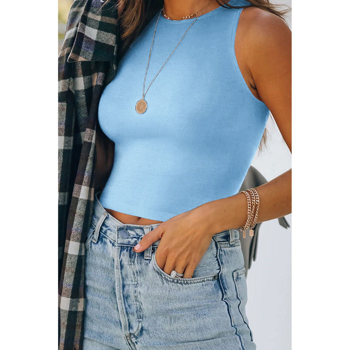 Ribbed Round Neck Cropped Tank