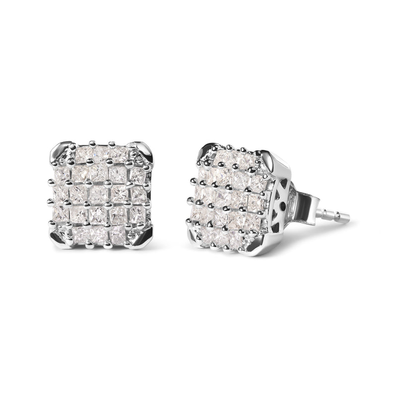 Bids.com 10K White Gold 3/4 Cttw Princess Diamond Composite Open Frame Stud Earrings (I-J Color, I1-I2 Clarity) Earrings