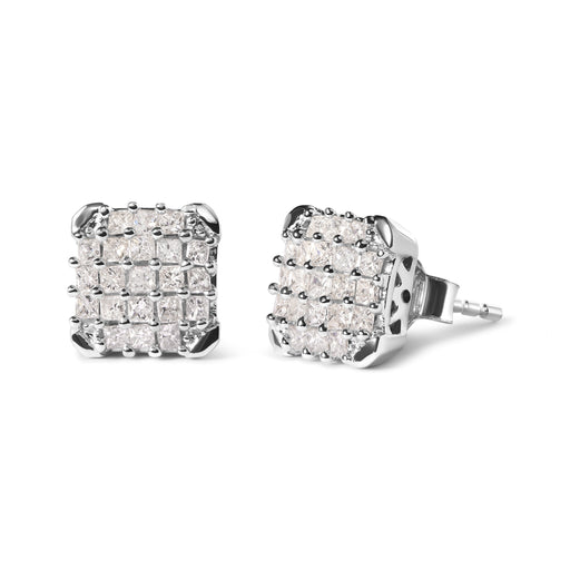 Bids.com 10K White Gold 3/4 Cttw Princess Diamond Composite Open Frame Stud Earrings (I-J Color, I1-I2 Clarity) Earrings