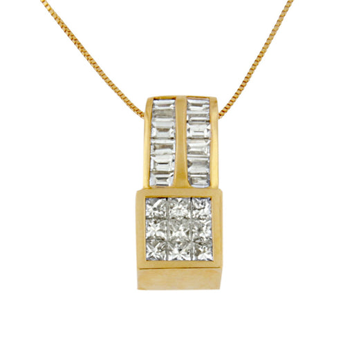 Bids.com 14K Yellow Gold 1 1/4 cttw Princess and Baguette Cut Geometric Inspired Diamond Pendant Necklace (H-I, VS1-VS2) Necklaces