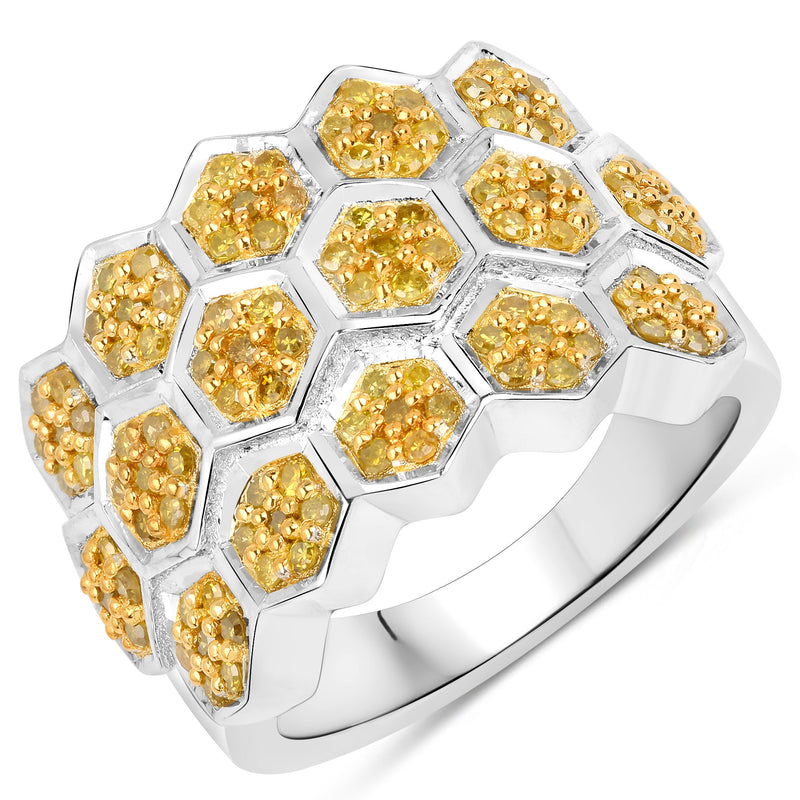 Bids.com 0.75 Carat Genuine Yellow Diamond .925 Sterling Silver Ring Rings